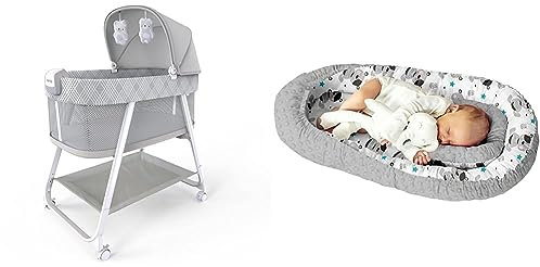 Ingenuity, Lullanight Babybett Gem, Stubenwagen & Kokon Kuschelnest für Babys und Säuglinge, Nestchen, Reisebett, 100% Baumwolle und Plüsch Minky, antiallergisch, Grau/Teddy