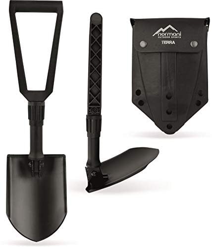 EXTRA STABIL - BW Klappspaten mit Tasche, Bundeswehr/US Army Militär Schaufel/Feldspaten/Spaten aus Carbonstahl/Stahl - Ideal für Outdoor, Camping, Survival und Jagd Farbe Schwarz/Borstahl
