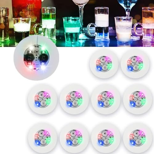 10PCS LED Luminous Cup Sticker, Self-Adhesive Bottle Lights, White Drink Coasters Bar Tools Light Up Coasters 3 Light Modes, Suitable for Wedding Party, Christmas, Bar (Colourful)
