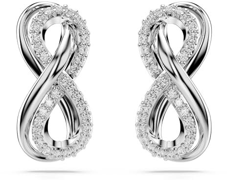 Swarovski Hyperbola Ohrstecker, Weiße und Rhodinierte Ohrringe mit Unendlichkeitsmotiv und Strahlenden Swarovski Kristallen