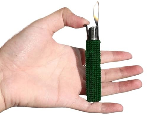 Mini-Feuerzeug aus dünnem Butan, Winddicht, weiche Flamme, Zigarettenfeuerzeug, niedliche Bling-Glitzer-Strass-Feuerzeuge for Frauen, Damen, Ehefrau, Geschenke (Color : Grün)