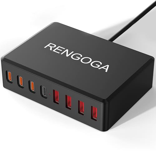 Chargeur USB C Multiple, RENGOGA 8 Ports Station de Charge USB C, 100W Chargeur Multiprise USB, PD+QC Charge Rapide Compatible avec iPhone 15 14 Pro Max 13 12 11, Samsung, Airpods, Xiaomi,Huawei