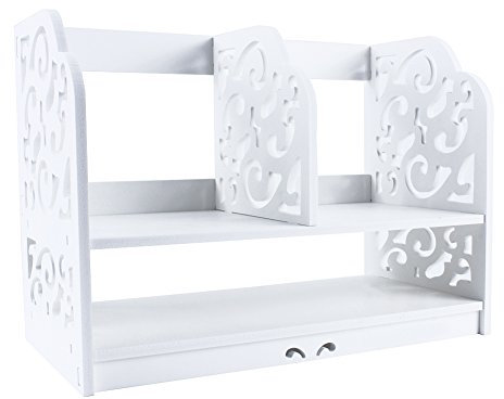 Cocoarm Desktop Bookshelf White Desktop Shelf 2 Tier Baroque Carve Desktop Organizer DIY Shelving CD Book Storage Box Unit Display for Home Office Dormitory 30 * 21 * 40cm
