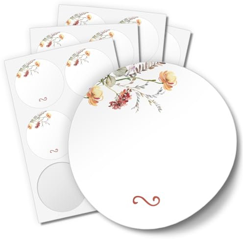 Einladungskarten Manufaktur Hamburg 48 Aufkleber ZUM BESCHRIFTEN für Hochzeit Geburtstag Danke Taufe Etiketten rund 4cm, Boho Blumen Floral
