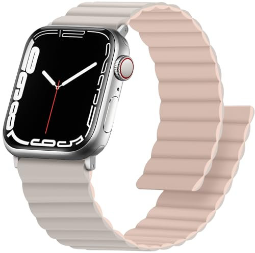 Anlinser Magnetbänder Kompatibel mit Apple Watch Armband 49/46/45/44/42mm, Doppelseitiges Wendbares Silikon-Ersatzband für iWatch Ultra 2 Serie 10/9/8/7/6-1 SE (Polarstern/Rosa)