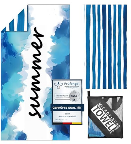 Giyim Strandtuch XXL - 180 x 100 cm Mikrofaser Handtuch mit Tasche, Saugfähig und Schnell Trocknende Strandhandtuch, Weiches & Leichtes Beach Towel für Strand, Schwimmen (Summer)