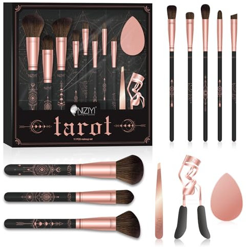 NIZIYI Make-up-Pinsel, professionelles 11-teiliges Make-up-Pinsel-Set, hochwertige synthetische Grundierung, Highlight-Puder, Concealer, Lidschatten, Rouge, Augenbrauenpinsel, Schwamm, Pinzette