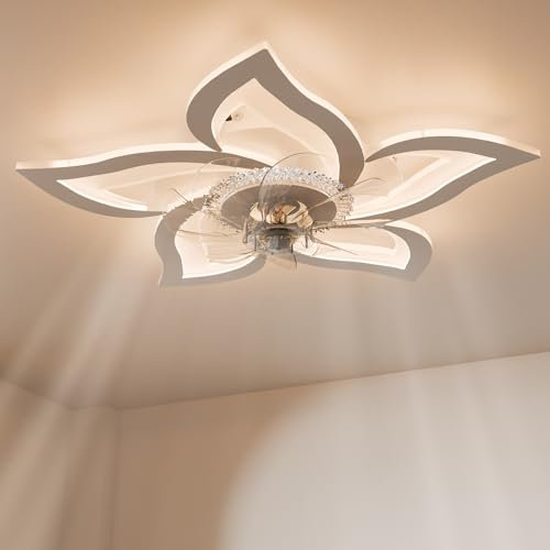 Heilmetz LED Deckenventilator mit Beleuchtung, 47W Dimmbare Deckenleuchte + Fernbedienung & APP - 3 Farbtemperaturen (3000K/4500K/6500K), 6 Stufen Leise - für Schlafzimmer, Wohnzimmer - Weiß, 70 cm