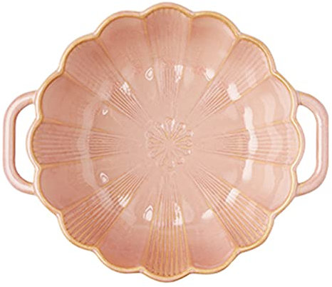 Plato for lasaña, cazuela redonda de cerámica grande y profunda con asa, tazón grande de ramen con asa, horno for microondas, bandeja for hornear de porcelana.(Onecolor,1100ml)