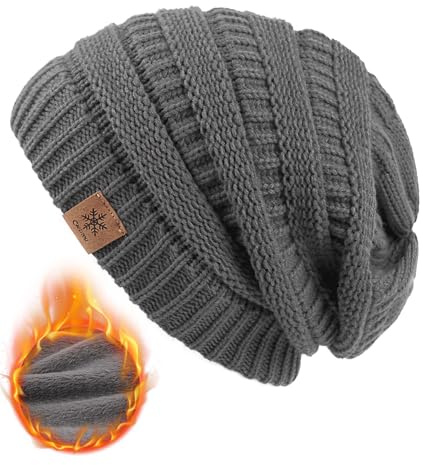 CAOZITOU Mütze Damen Winter, Beanie Wintermütze Thermo Warm Fleece, Weiche Strickmütze für Outdoorsport (Hellgrau)