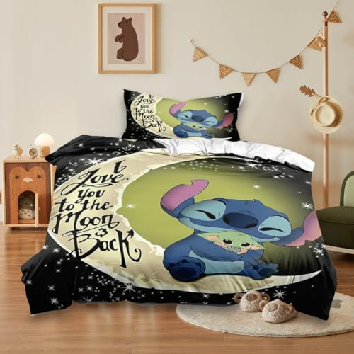 YANAYANA Kinderbettwäsche 135x200 cm, Weiche Kinder Bettwäsche Set, mit Kissenbezug 75×50 cm, Stitch Kinderbettwäsche, 3D Anime Cartoon Drucken Kinderbettwäsche (Cartoon D)