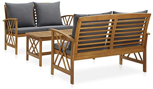 Sufrk 3-TLG. Garten-Lounge-Set mit Auflagen Massivholz Akazie Hocker Couch Essecke Mit Eckbank Und Tisch
