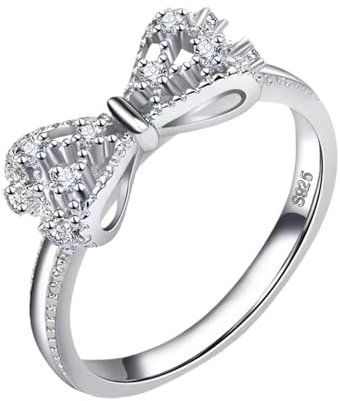 Tewzafiya Ring mit Schleife, niedliche Ringe mit Schleife - Silberne Statement-Ringe mit Zirkonia,Ringschmuck zum Valentinstag, stapelbarer Ehering für Sie