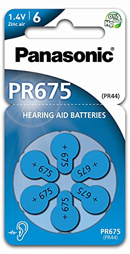 Panasonic P675 Hörgerätebatterien, 30 Stück (5 x 6) blau, 1,4V Zink-Luft, PR44