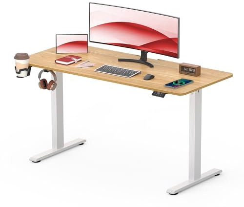 SANODESK Bureau Gaming Réglable en Hauteur Plateau Complet 110x60 cm, Bureau Assis Debout, Table Électrique avec Fonction de Mémoire, Fonction de Rappel de Sédentarité, Érable