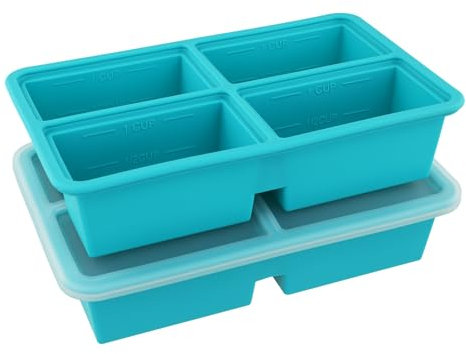 2 Pack Extra Large Soup Containers for Freezing, Silicone Cube Soup Freezer Mould with Lid, Meal Prep Soup Storage Containers, Large Ice Cube Tray for Soup Sauce, 4-Compartment Freezer Container,Blue