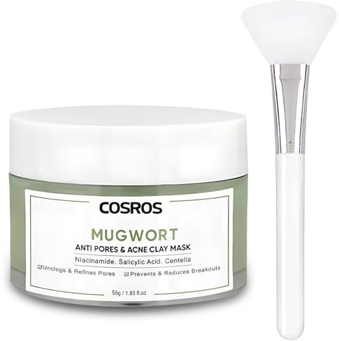 Green Tea Clay Mask, Blackhead Remover Poreless Cleansing Masque facial Thé Vert Deep Cleanse Masques pour le visage Spa avec Pinceau pour Nettoyage, Purification, Réduit Acné et les Points Noirs