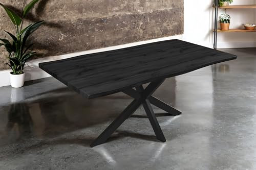 SAM Esstisch Josy | 180 x 90 cm | Holz-Optik in Grau | Spider-Gestell Metall schwarz | 40 mm Tischplatte mit Baumkante | Tisch für Esszimmer & Küche