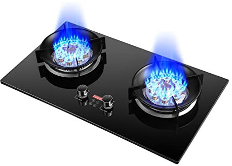 GAROEN Outdoor Gas Stove With 2 Burners, 9-cavity High-flame Cast Iron Pot Bracket Bilateral Timing Independent Stove (NG)