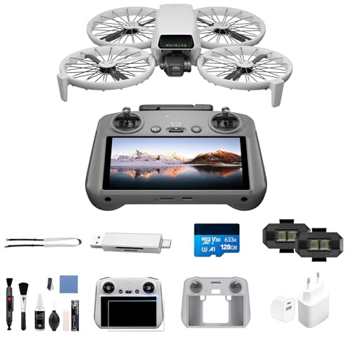 DJI Flip Bundle (RC 2 Fernsteuerung mit Bildschirm), 4K-Kameradrohne, Mini-Drohne, < 249 g, Drohne mit Follow Me Funktion, 13 km Videoübertragung, Handstart, mit Kartenleser, Speicherkarte