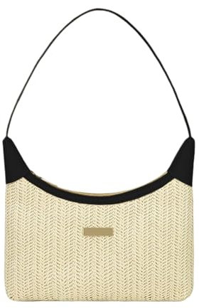 Mabecol Damen Schultertasche Stroh– Sommer Hobo Tasche Handtasche Vintage Stil – Elegante geflochtene Tasche für Alltag, Urlaub, Strand (Schwarz)