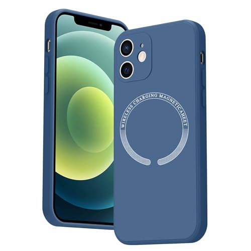 Magnetic Case for iPhone 12 Phone Case with MagSafe, Camera Protection Ultra Slim Shockproof Bumper Liquid Silicone Case with Microfiber Lining (Navy blue)