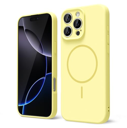 oakxco for iPhone 16 Pro Max Case Silicone Mag Safe, Magnetic Slim Thin Phone Case Compatible with Magsafe, Women Girls Cute Girly Aesthetic Soft Rubber Gel Safecase with Camera Cover, Yellow