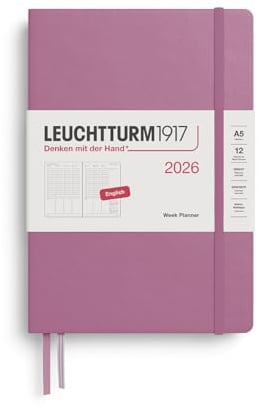 LEUCHTTURM1917 372760 Wochenplaner Medium (A5) 2026, Dusty Rose, Englisch