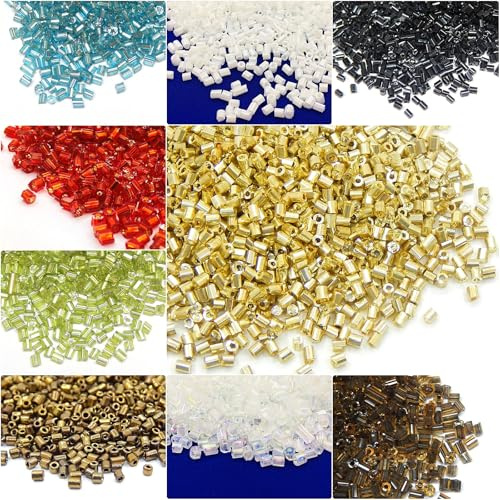 Perlin Glasperlen Rocailles Perlen 2mm 20 Farben Röhrenperlen Set 18000stk 400g Bugle Stiftperlen Röhrchen Tubes Stäbchen Zur Schmuckherstellung Seed Beads