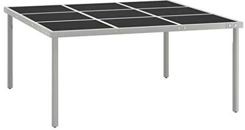 Qnhdfrt Table à manger de jardin en verre et acier noir gris 170 x 170 x 74,5 cm avec 9 pièces en verre robuste durable facile à nettoyer pour terrasse, balcon, jardin