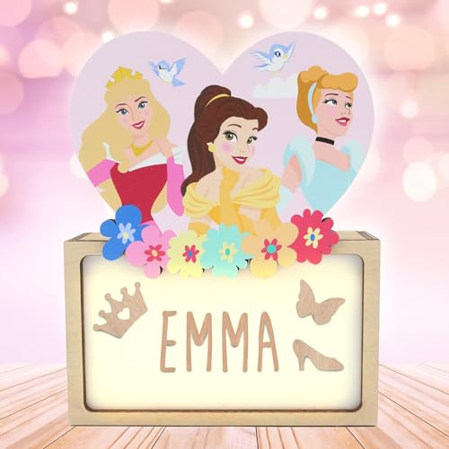WONDEE Offizielle Disney Prinzessinnen Lampe Personalisierte - Nachtlicht Baby und Kinder Madchen Prinzessinnen Aurora Dornröschen, Belle und Aschenputtel - Disney Personalisierte Geschenke Baby
