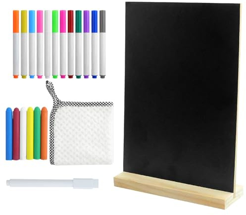 1 Stück 15x20CM Kreidetafel Klein Schiefertafel zum Beschriften Kleine Tafel mit Holzsockel Schilder zum Beschriften Buffet Schilder für Küche Hochzeit Bar Restaurant, mit 1 weiße Flüssigkreide