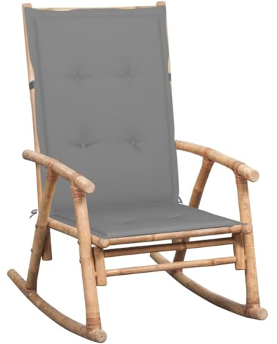 Hoopleep Bambus Schaukelstuhl mit Auflage, 66x86x105 cm, robuster Outdoor Sessel für Garten Terrasse, UV-beständig, wasserabweisendes Kissen, Grau