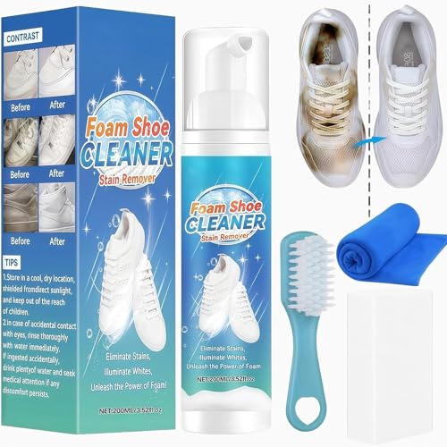 LarkDew Shoe Cleaner Foam 200ml, Trainer Cleaning Kit with Brush & Cloth | Deep Clean Formula for Suede, Leather, Knit, Canvas, PU & Boots