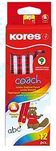 Kores - Trainer: Jumbo-Bleistifte für Kinder, weiche HB-Mine und Radiergummispitze, dreieckige ergonomische Form, Schulbedarf für die Entwicklung von Schreibfähigkeiten, 12er-Pack