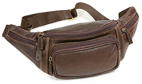 LEAS Bauchtasche, Gürteltasche sehr hochwertig Echt-Büffelleder, Dunkelbraun Travel-Line