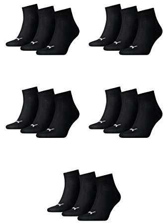 PUMA 15 Paar Unisex Quarter Socken Sneaker Gr. 35-49 für Damen Herren Füßlinge