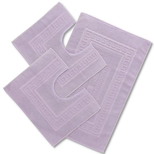 CASA TESSILE Torino Set 3 tappeti Bagno in Spugna, 1 cm 60X90 + 2 Girowater cm 60x45 - Lilla