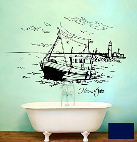 Wandtattoo Wandaufkleber Warnemünde Leuchtturm maritim M1487 - ausgewählte Farbe: *Dunkelblau* ausgewählte Größe:*S 80cm breit x 46cm hoch