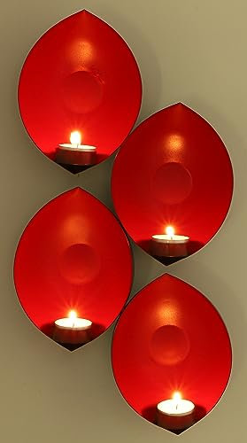 GURU SHOP Wandkerzenhalter, Wandteelicht - Rot, 46x20x7 cm