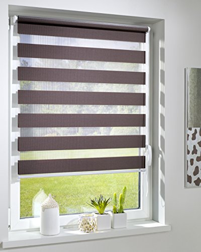 DécoProfi Duo-Doppelrollo ohne Bohren B:110 cm, L:160 cm Braun I Mit Klemmfix/Klemmträger zur Montage I Doppel Rollo innen für Balkontüren und Fenster
