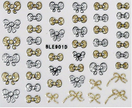 Nail Art 3D Glitter Stickers - Gold & Silver Bows 901