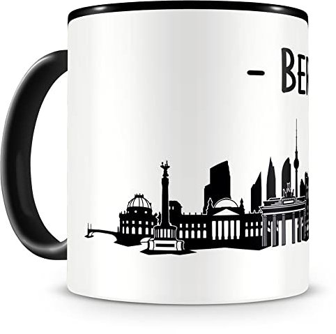 Samunshi® Berlin Skyline Tasse Kaffeetasse Teetasse H:95mm/D:82mm schwarz