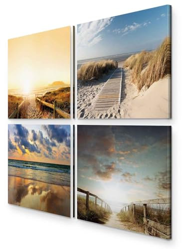 murando - Wandbilder Set Meer 40x40 cm 4 Teilig je 20x20 Vlies Leinwandbild Kunstdruck modern Wandbilder XXL Wanddekoration Design Wand Bild mehrteilig - Sand Strand See Natur Landschaft