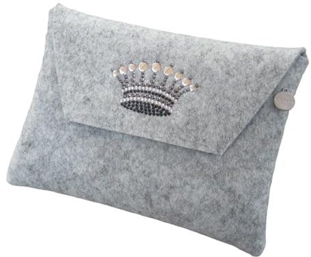 zigbaxx Dirndl-Bag WIESN KÖNIGIN/Trachtentasche, Gürteltasche, Dirndl Tasche aus Woll-Filz mit Krone aus Strass & Studs, grau/schwarz/pink/beige/braun - Geschenk Weihnachten Geburtstag