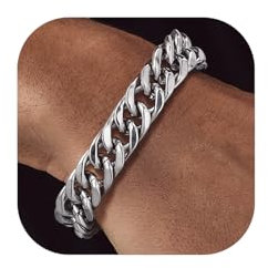 Bandmax Herren Armkette 21cm/12mm massive Panzer Armband schwere Edelstahl Panzerkette Armband für Männer Jungen, kubanische Gliederarmband Modeschmuck Accessoire für tägliches Tragen