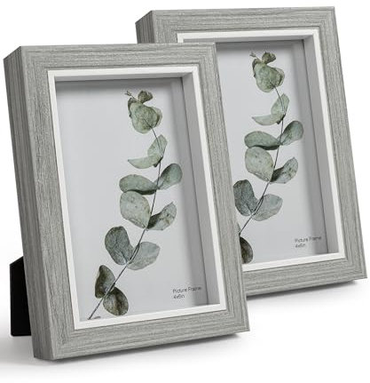 Afuly 10x15 Bilderrahmen Grau Weiß Holz Fotorahmen Wand oder Schreibtisch Moderne Shabby Deko Geschenk,2er Set
