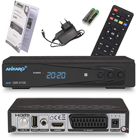 ANKARO DSR 2100 digitaler Full HD 1080p Satelliten Receiver schwarz mit USB Mediaplayer, Aufnahmefunktion und Timeshift/HDMI/Scart/LED Display / 12V Netzteil ideal für Camping
