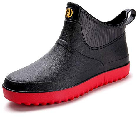AONEGOLD Stivali di Gomma Uomo Donna all'aperto Giardinaggio Scarpe Antiscivolo Scarpe da Pioggia Stivali Caldi Impermeabili (Nero Rosso,Taglia 43)