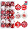 Joiedomi 36 Stück Weihnachtskugeln Ornamente, Deluxe bruchsichere Weihnachtsschmuck für Feiertage, Partydekoration, Baumschmuck und besondere Anlässe (Rot/Weiß)